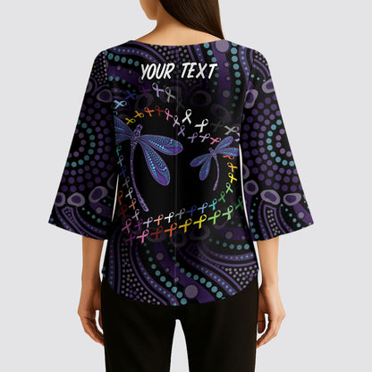Fight Cancer In All Colors Australia Indigenous Personalized Kimono Sleeve Blouse Dragonflies Aboriginal Art