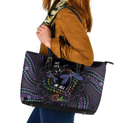 Fight Cancer In All Colors Australia Indigenous Leather Tote Bag Dragonflies Aboriginal Art