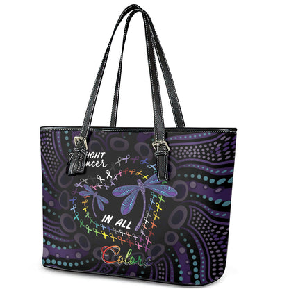 Fight Cancer In All Colors Australia Indigenous Leather Tote Bag Dragonflies Aboriginal Art