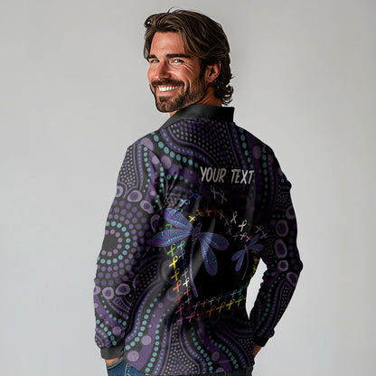 Fight Cancer In All Colors Australia Indigenous Personalized Long Sleeve Polo Shirt Dragonflies Aboriginal Art