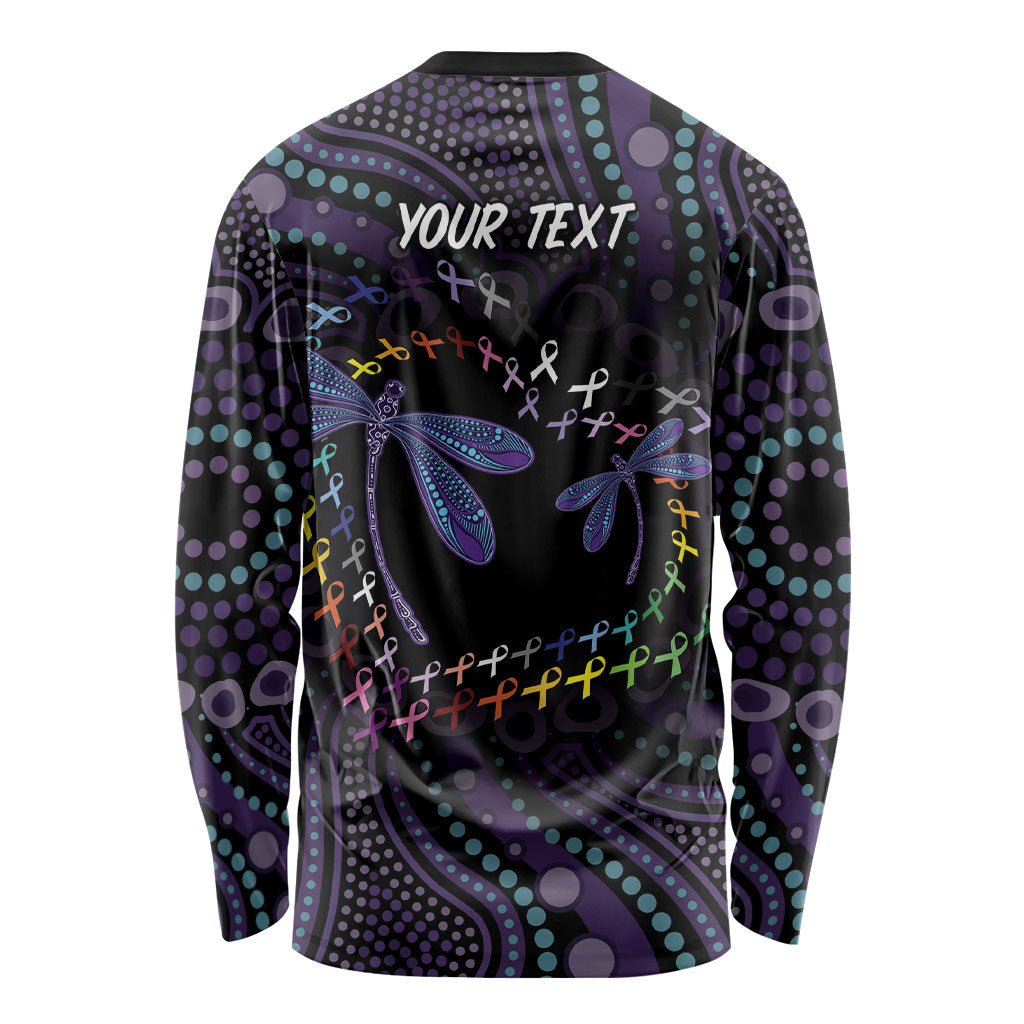 Fight Cancer In All Colors Australia Indigenous Personalized Long Sleeve Shirt Dragonflies Aboriginal Art