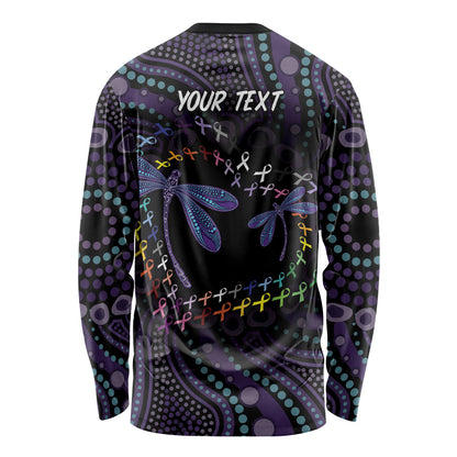 Fight Cancer In All Colors Australia Indigenous Personalized Long Sleeve Shirt Dragonflies Aboriginal Art