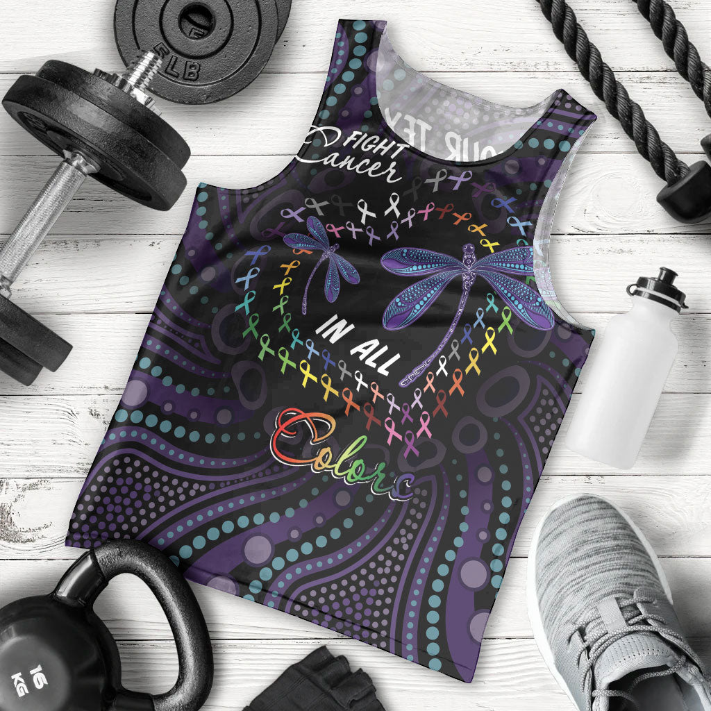 Fight Cancer In All Colors Australia Indigenous Personalized Men Tank Top Dragonflies Aboriginal Art