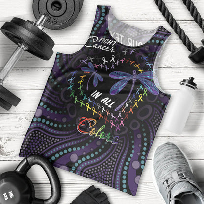 Fight Cancer In All Colors Australia Indigenous Personalized Men Tank Top Dragonflies Aboriginal Art
