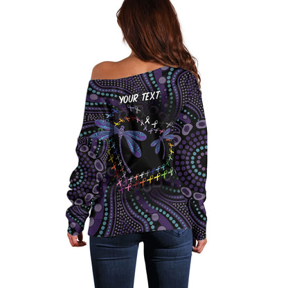 Fight Cancer In All Colors Australia Indigenous Personalized Off Shoulder Sweater Dragonflies Aboriginal Art