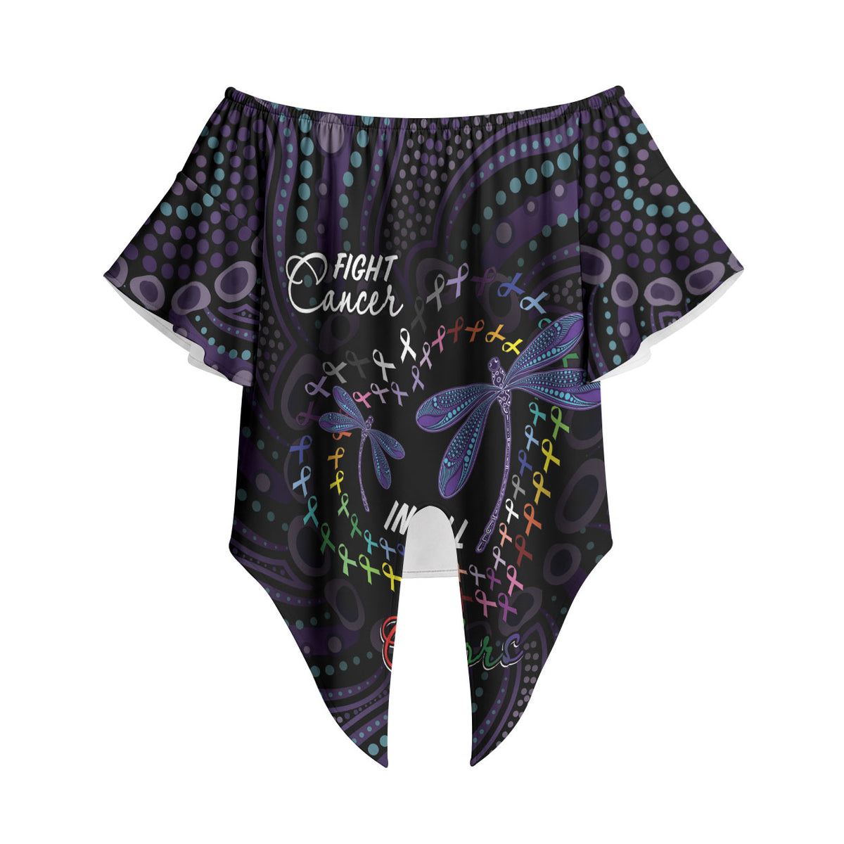 Fight Cancer In All Colors Australia Indigenous Personalized Off Shoulder Wrap Waist Top Dragonflies Aboriginal Art