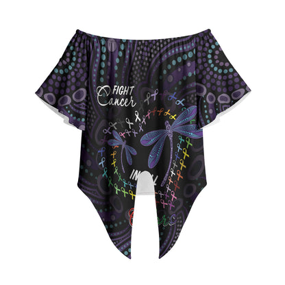 Fight Cancer In All Colors Australia Indigenous Personalized Off Shoulder Wrap Waist Top Dragonflies Aboriginal Art
