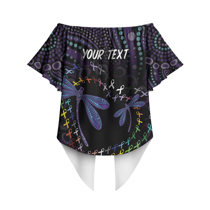 Fight Cancer In All Colors Australia Indigenous Personalized Off Shoulder Wrap Waist Top Dragonflies Aboriginal Art