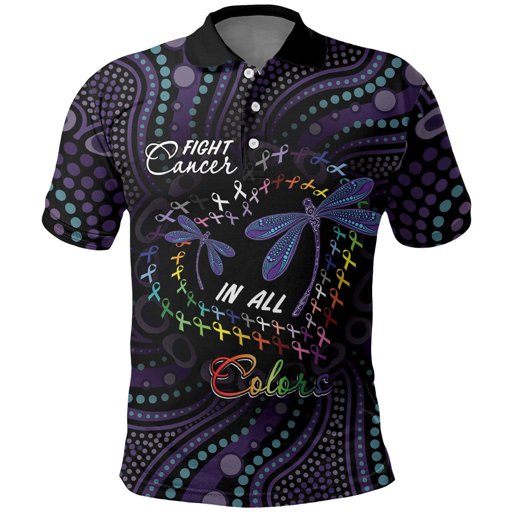 Fight Cancer In All Colors Australia Indigenous Personalized Polo Shirt Dragonflies Aboriginal Art