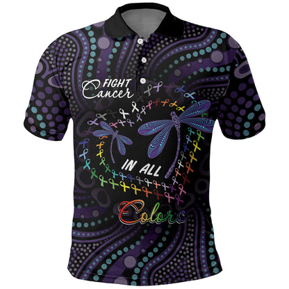 Fight Cancer In All Colors Australia Indigenous Personalized Polo Shirt Dragonflies Aboriginal Art