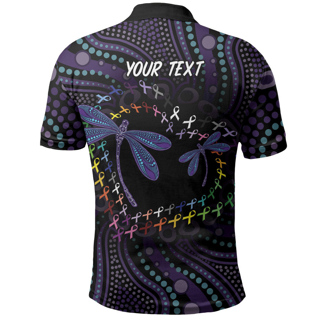 Fight Cancer In All Colors Australia Indigenous Personalized Polo Shirt Dragonflies Aboriginal Art