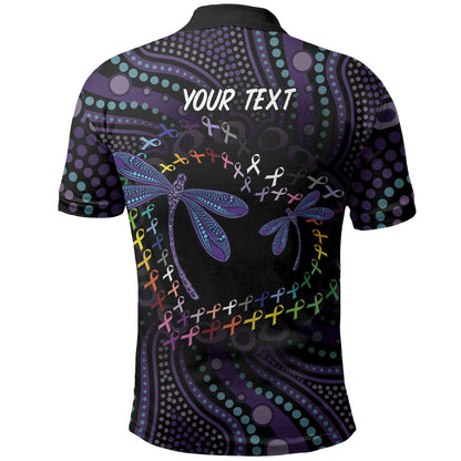 Fight Cancer In All Colors Australia Indigenous Personalized Polo Shirt Dragonflies Aboriginal Art
