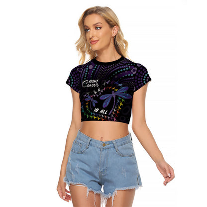 Fight Cancer In All Colors Australia Indigenous Personalized Raglan Cropped T Shirt Dragonflies Aboriginal Art