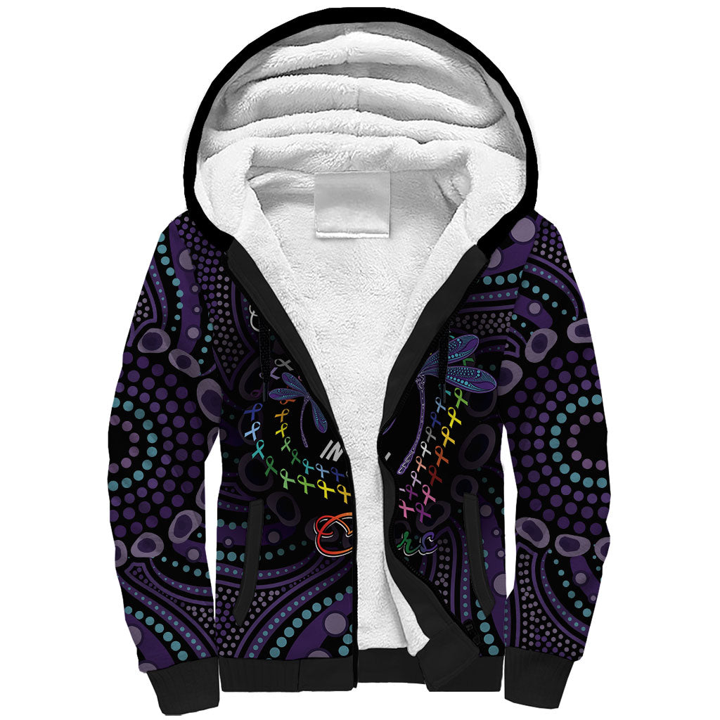 Fight Cancer In All Colors Australia Indigenous Personalized Sherpa Hoodie Dragonflies Aboriginal Art