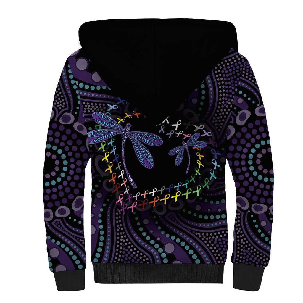 Fight Cancer In All Colors Australia Indigenous Personalized Sherpa Hoodie Dragonflies Aboriginal Art