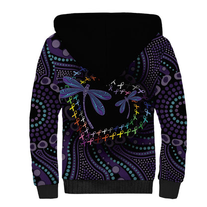 Fight Cancer In All Colors Australia Indigenous Personalized Sherpa Hoodie Dragonflies Aboriginal Art