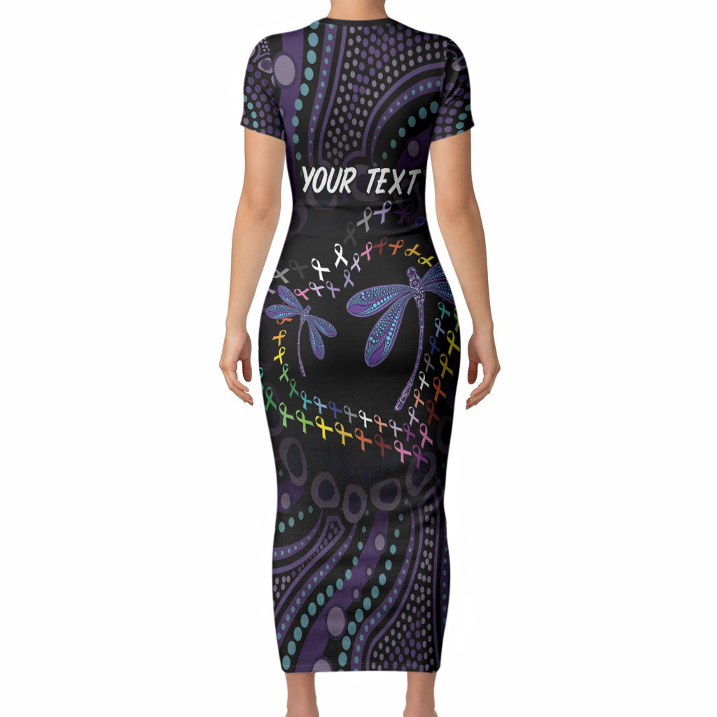 Fight Cancer In All Colors Australia Indigenous Personalized Short Sleeve Bodycon Dress Dragonflies Aboriginal Art