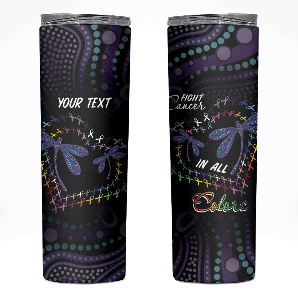 Fight Cancer In All Colors Australia Indigenous Personalized Skinny Tumbler Dragonflies Aboriginal Art