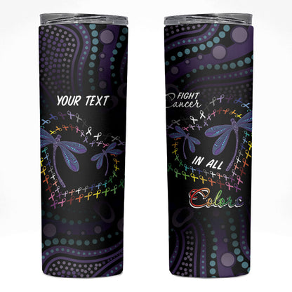 Fight Cancer In All Colors Australia Indigenous Personalized Skinny Tumbler Dragonflies Aboriginal Art