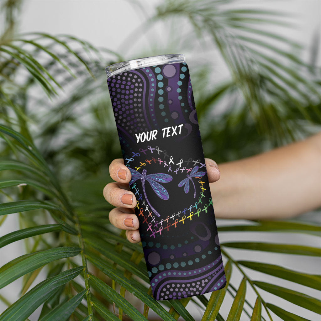 Fight Cancer In All Colors Australia Indigenous Personalized Skinny Tumbler Dragonflies Aboriginal Art