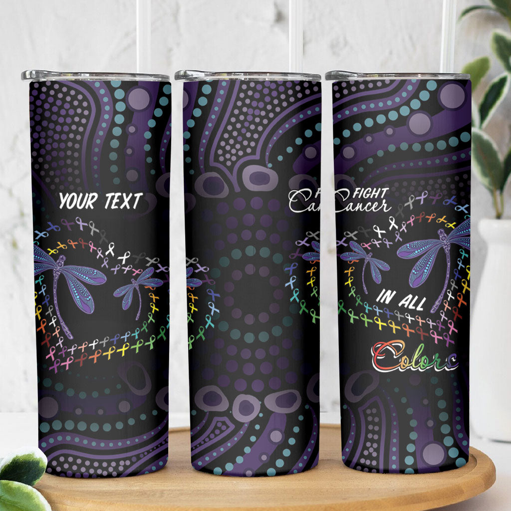 Fight Cancer In All Colors Australia Indigenous Personalized Skinny Tumbler Dragonflies Aboriginal Art