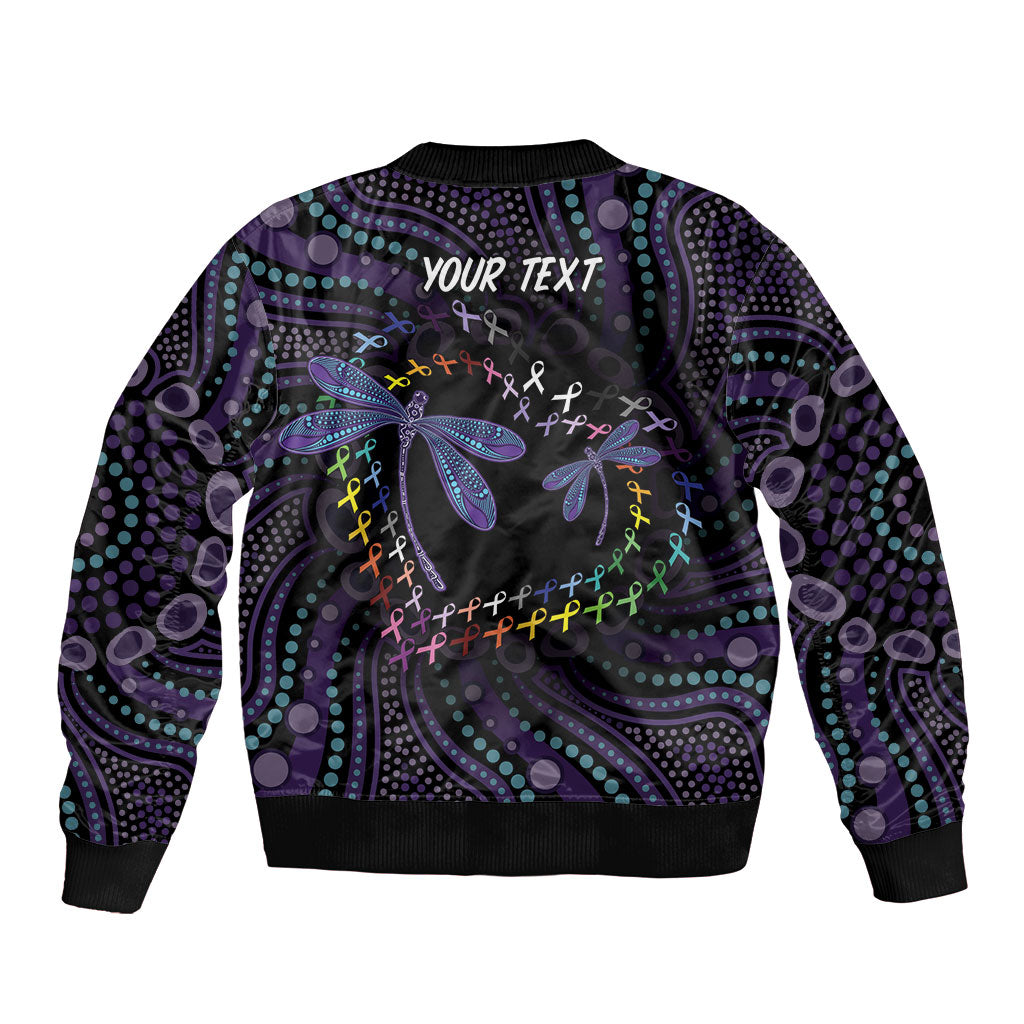 Fight Cancer In All Colors Australia Indigenous Personalized Sleeve Zip Bomber Jacket Dragonflies Aboriginal Art