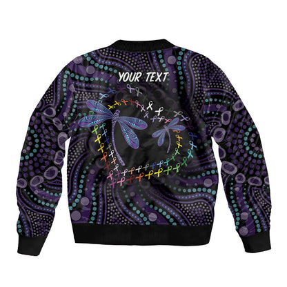Fight Cancer In All Colors Australia Indigenous Personalized Sleeve Zip Bomber Jacket Dragonflies Aboriginal Art