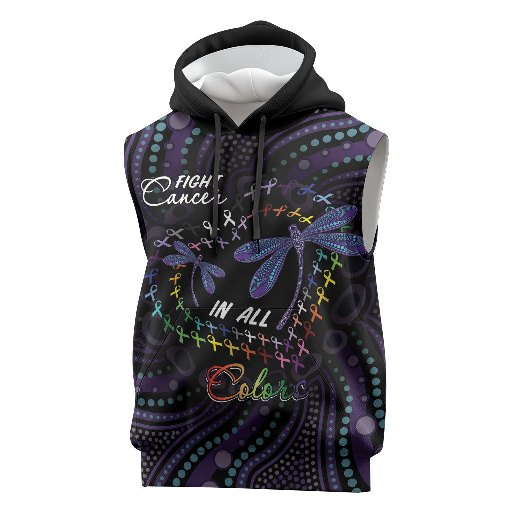 Fight Cancer In All Colors Australia Indigenous Personalized Sleeveless Hoodie Dragonflies Aboriginal Art