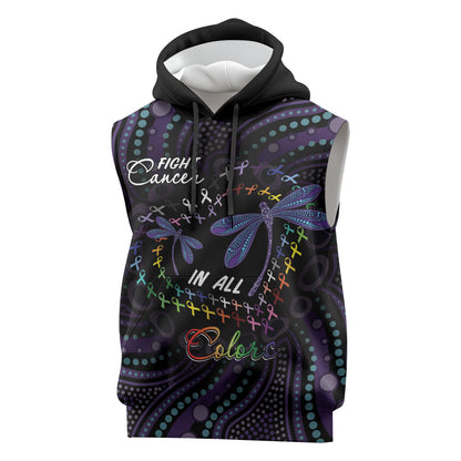 Fight Cancer In All Colors Australia Indigenous Personalized Sleeveless Hoodie Dragonflies Aboriginal Art