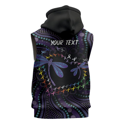 Fight Cancer In All Colors Australia Indigenous Personalized Sleeveless Hoodie Dragonflies Aboriginal Art