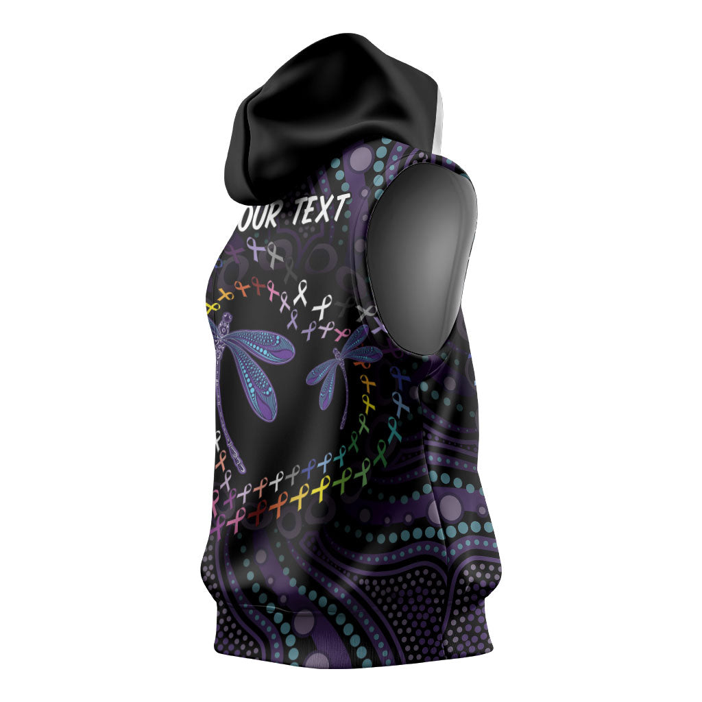 Fight Cancer In All Colors Australia Indigenous Personalized Sleeveless Hoodie Dragonflies Aboriginal Art