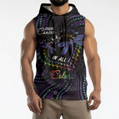 Fight Cancer In All Colors Australia Indigenous Personalized Sleeveless Hoodie Dragonflies Aboriginal Art