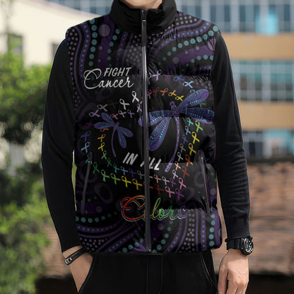 Fight Cancer In All Colors Australia Indigenous Personalized Sleeveless Puffer Jacket Dragonflies Aboriginal Art
