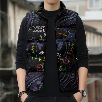 Fight Cancer In All Colors Australia Indigenous Personalized Sleeveless Puffer Jacket Dragonflies Aboriginal Art
