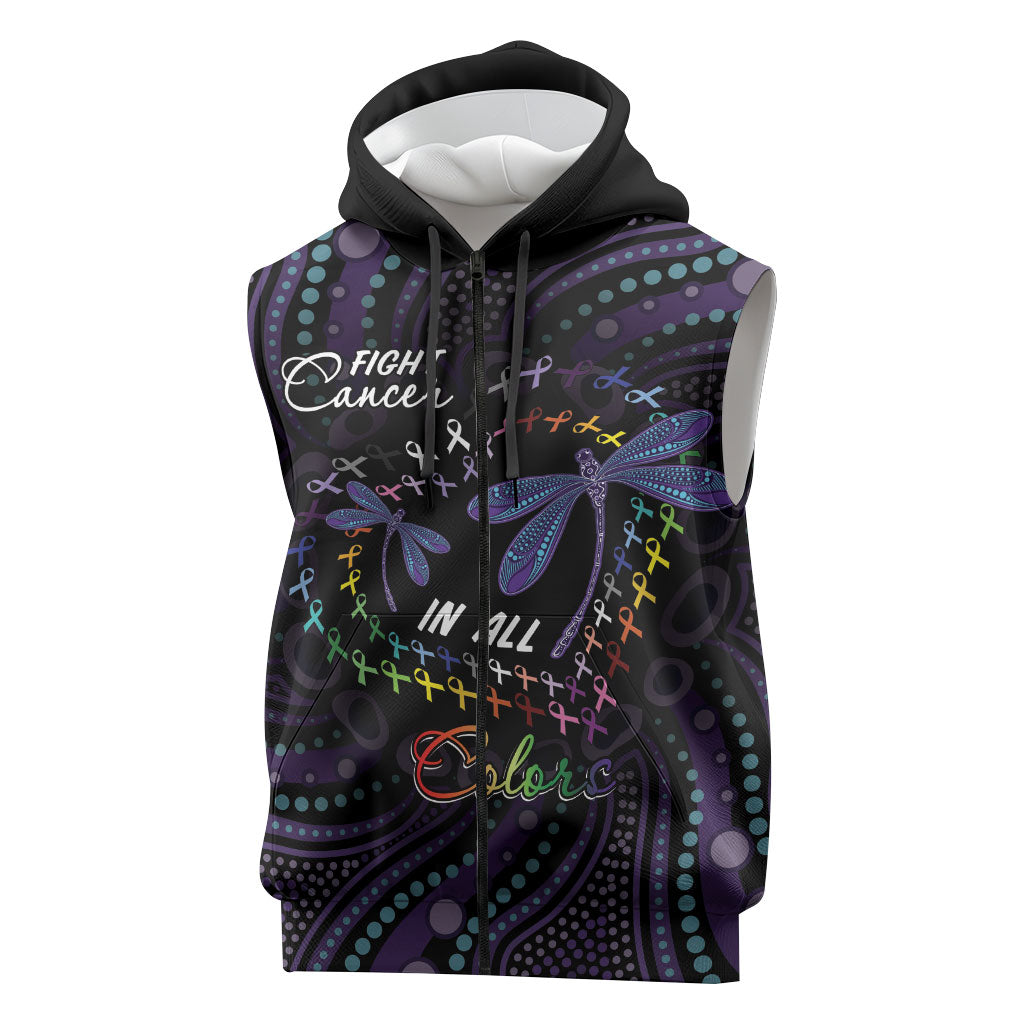 Fight Cancer In All Colors Australia Indigenous Personalized Sleeveless Zip Hoodie Dragonflies Aboriginal Art