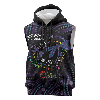 Fight Cancer In All Colors Australia Indigenous Personalized Sleeveless Zip Hoodie Dragonflies Aboriginal Art