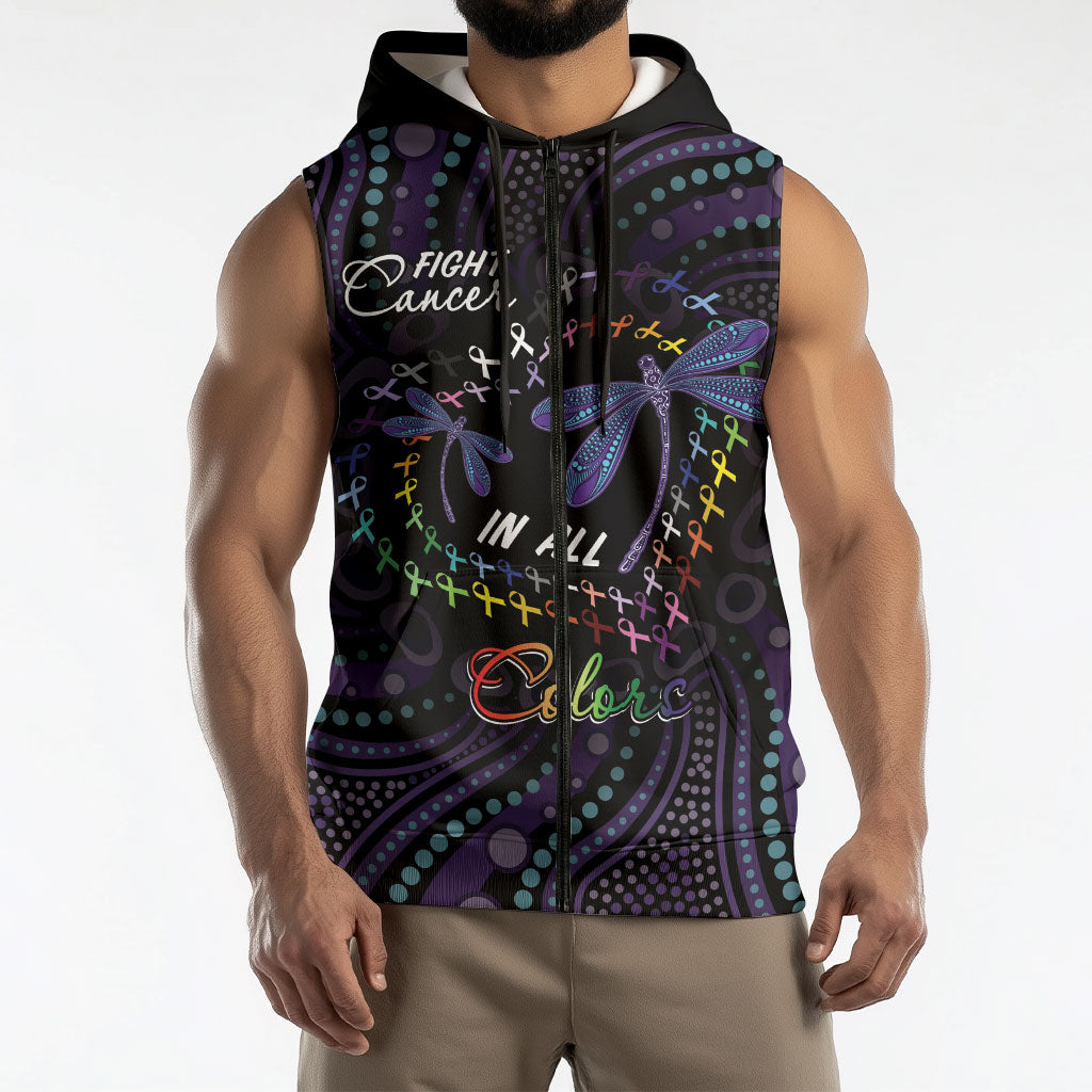 Fight Cancer In All Colors Australia Indigenous Personalized Sleeveless Zip Hoodie Dragonflies Aboriginal Art