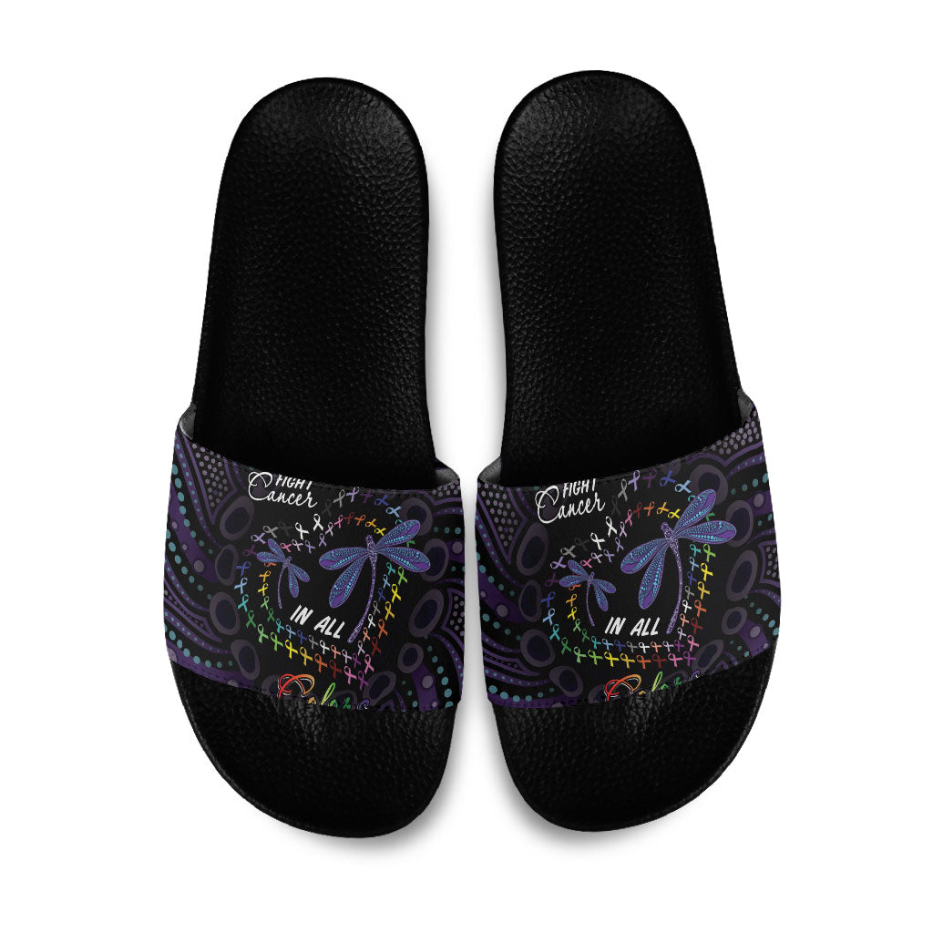 Fight Cancer In All Colors Australia Indigenous Slide Sandals Dragonflies Aboriginal Art