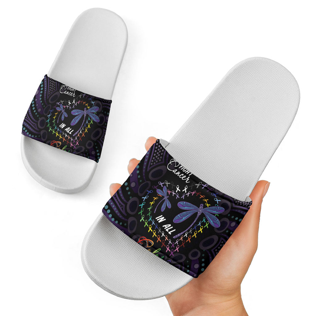 Fight Cancer In All Colors Australia Indigenous Slide Sandals Dragonflies Aboriginal Art