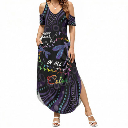 Fight Cancer In All Colors Australia Indigenous Personalized Summer Maxi Dress Dragonflies Aboriginal Art