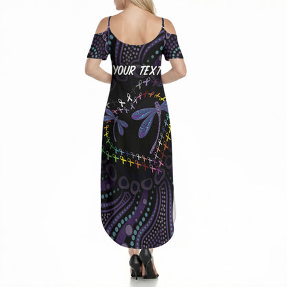 Fight Cancer In All Colors Australia Indigenous Personalized Summer Maxi Dress Dragonflies Aboriginal Art
