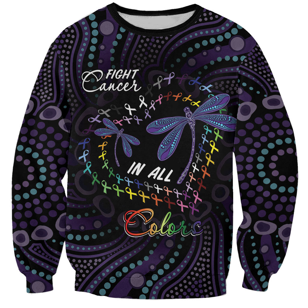 Fight Cancer In All Colors Australia Indigenous Personalized Sweatshirt Dragonflies Aboriginal Art