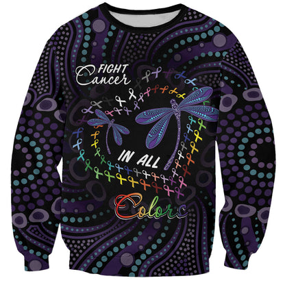 Fight Cancer In All Colors Australia Indigenous Personalized Sweatshirt Dragonflies Aboriginal Art