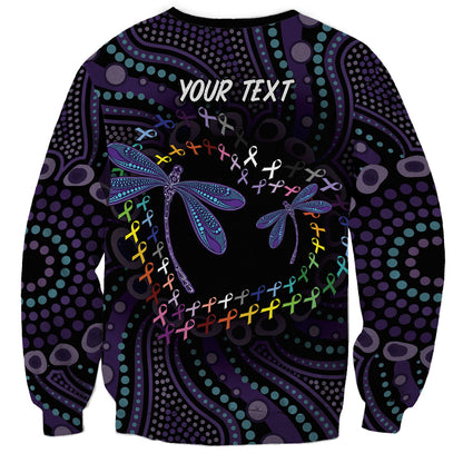 Fight Cancer In All Colors Australia Indigenous Personalized Sweatshirt Dragonflies Aboriginal Art