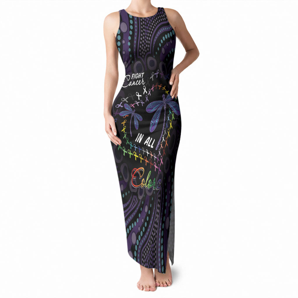 Fight Cancer In All Colors Australia Indigenous Personalized Tank Maxi Dress Dragonflies Aboriginal Art
