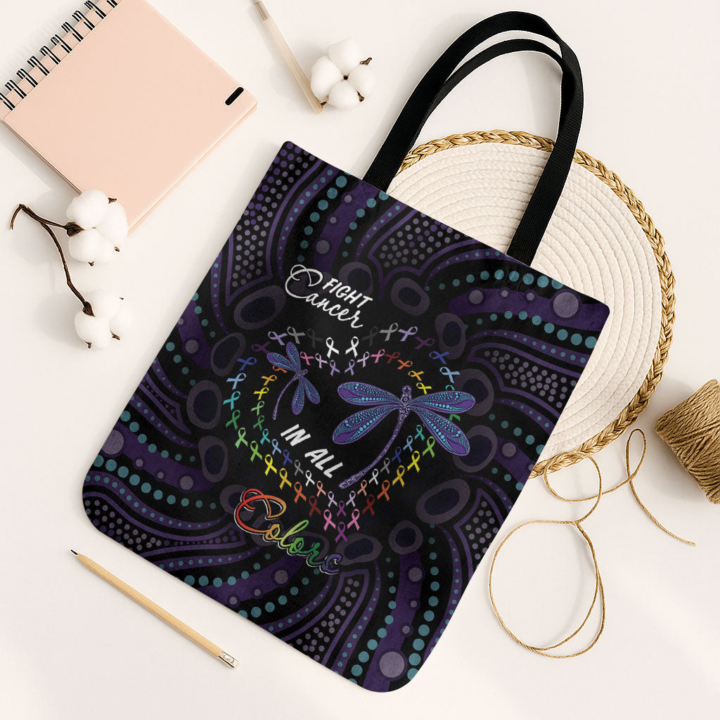 Fight Cancer In All Colors Australia Indigenous Tote Bag Dragonflies Aboriginal Art