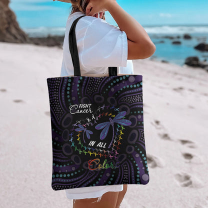 Fight Cancer In All Colors Australia Indigenous Tote Bag Dragonflies Aboriginal Art
