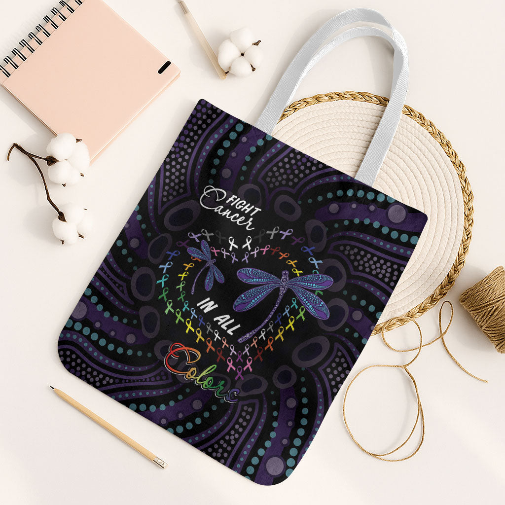 Fight Cancer In All Colors Australia Indigenous Tote Bag Dragonflies Aboriginal Art