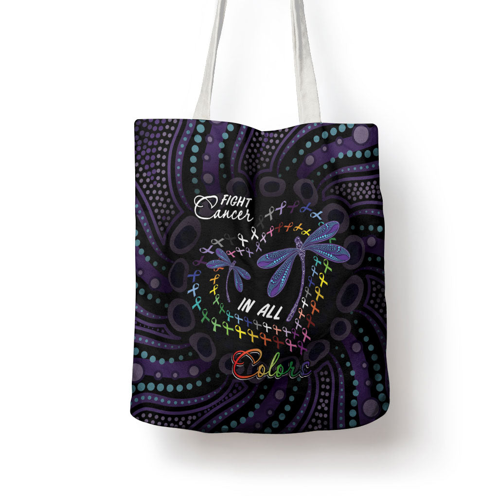 Fight Cancer In All Colors Australia Indigenous Tote Bag Dragonflies Aboriginal Art
