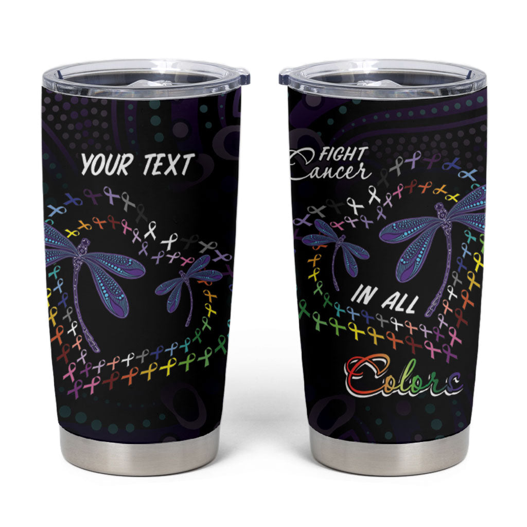 Fight Cancer In All Colors Australia Indigenous Personalized Tumbler Cup Dragonflies Aboriginal Art